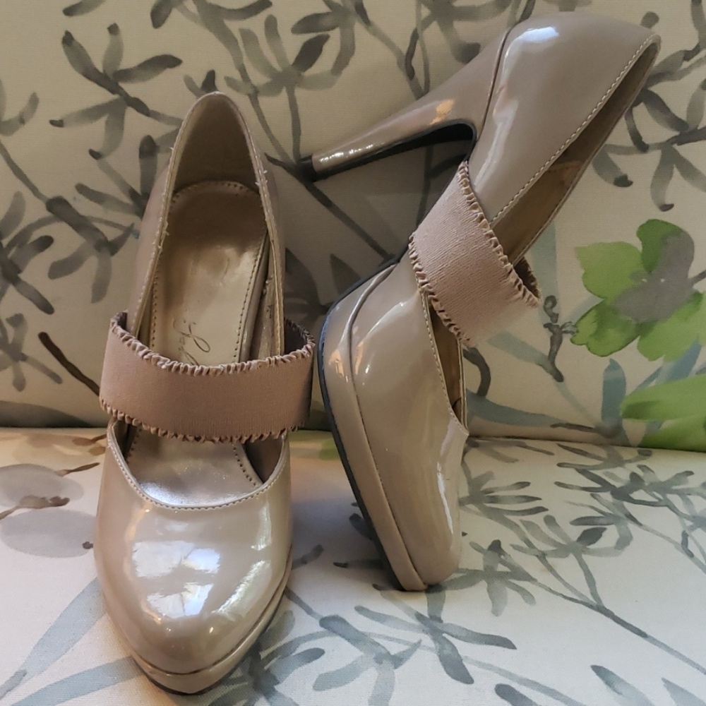 Nude Patent Heels w/ Elastic Grosgrain Ribbon